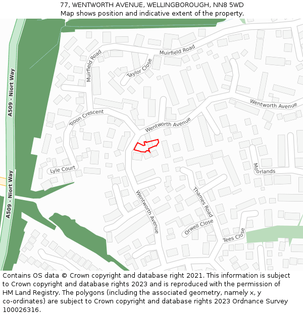 77, WENTWORTH AVENUE, WELLINGBOROUGH, NN8 5WD: Location map and indicative extent of plot