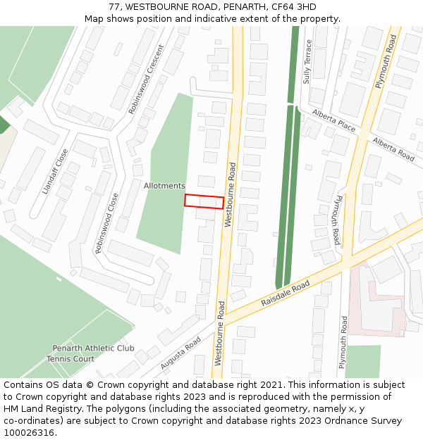77, WESTBOURNE ROAD, PENARTH, CF64 3HD: Location map and indicative extent of plot