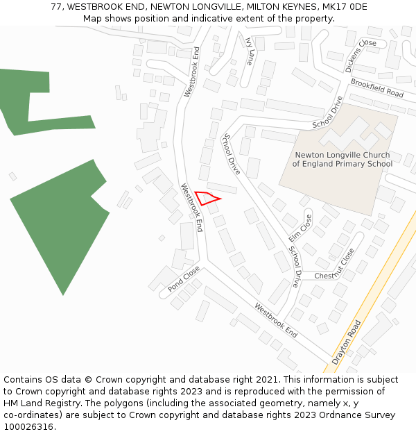 77, WESTBROOK END, NEWTON LONGVILLE, MILTON KEYNES, MK17 0DE: Location map and indicative extent of plot