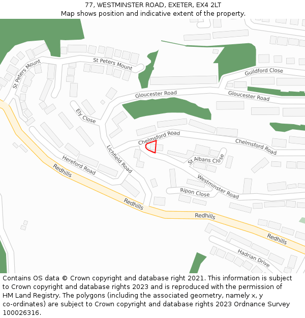 77, WESTMINSTER ROAD, EXETER, EX4 2LT: Location map and indicative extent of plot