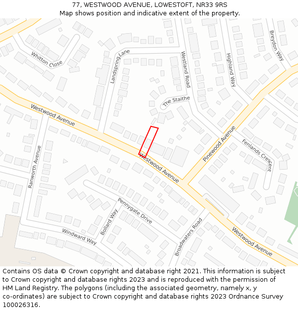 77, WESTWOOD AVENUE, LOWESTOFT, NR33 9RS: Location map and indicative extent of plot