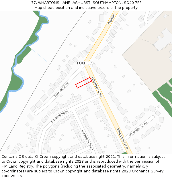 77, WHARTONS LANE, ASHURST, SOUTHAMPTON, SO40 7EF: Location map and indicative extent of plot