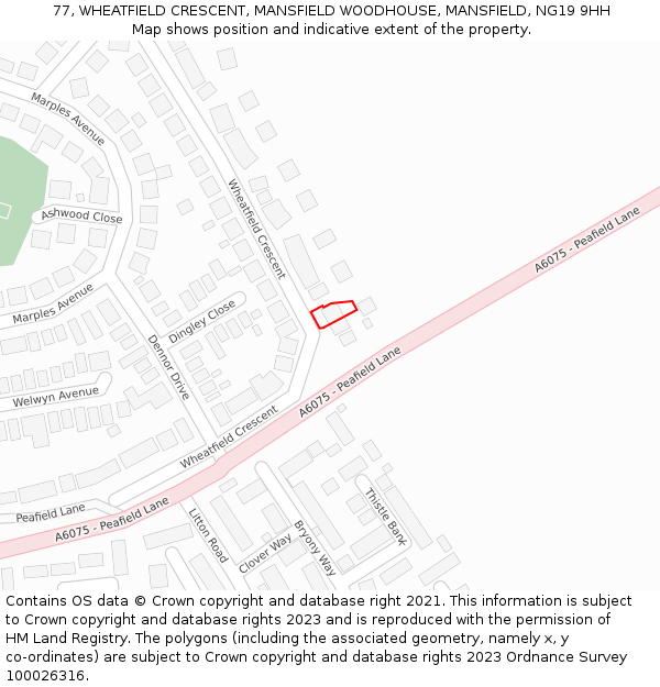 77, WHEATFIELD CRESCENT, MANSFIELD WOODHOUSE, MANSFIELD, NG19 9HH: Location map and indicative extent of plot