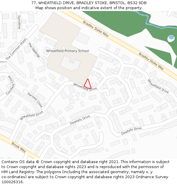 77, WHEATFIELD DRIVE, BRADLEY STOKE, BRISTOL, BS32 9DB: Location map and indicative extent of plot