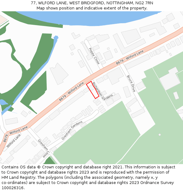 77, WILFORD LANE, WEST BRIDGFORD, NOTTINGHAM, NG2 7RN: Location map and indicative extent of plot