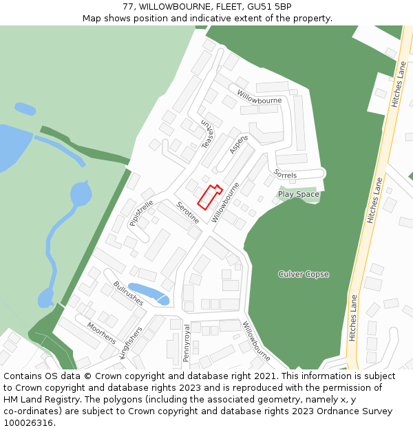 77, WILLOWBOURNE, FLEET, GU51 5BP: Location map and indicative extent of plot