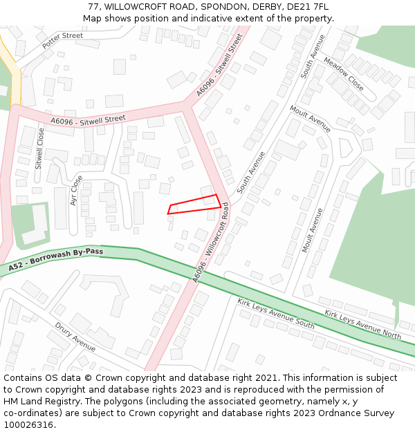 77, WILLOWCROFT ROAD, SPONDON, DERBY, DE21 7FL: Location map and indicative extent of plot