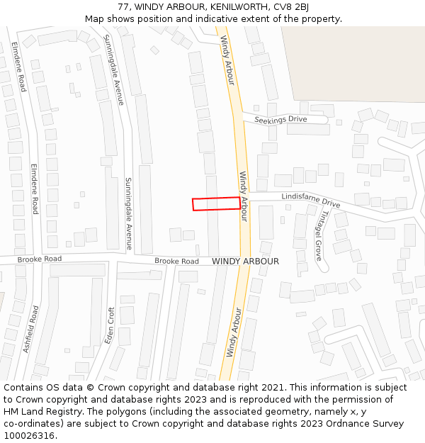 77, WINDY ARBOUR, KENILWORTH, CV8 2BJ: Location map and indicative extent of plot