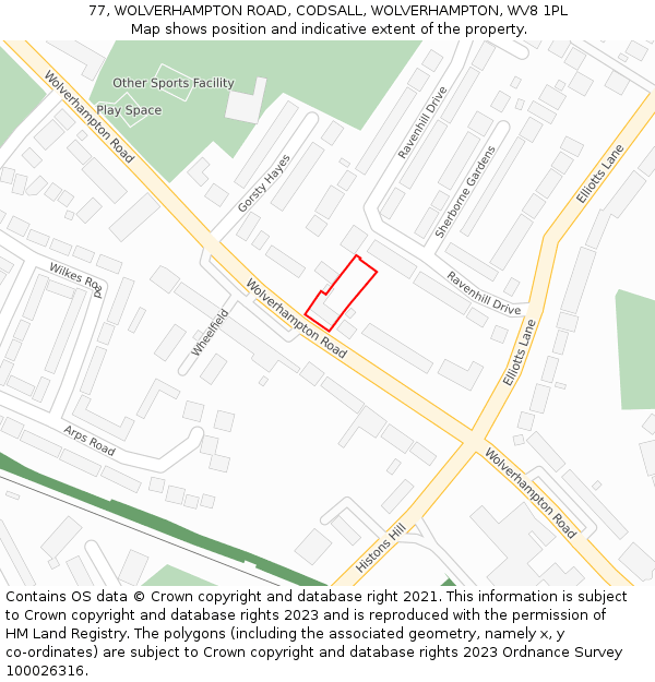 77, WOLVERHAMPTON ROAD, CODSALL, WOLVERHAMPTON, WV8 1PL: Location map and indicative extent of plot