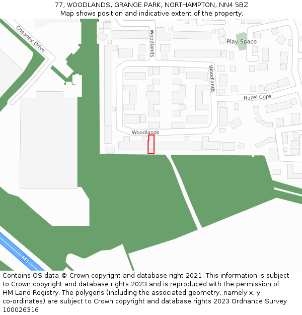 77, WOODLANDS, GRANGE PARK, NORTHAMPTON, NN4 5BZ: Location map and indicative extent of plot