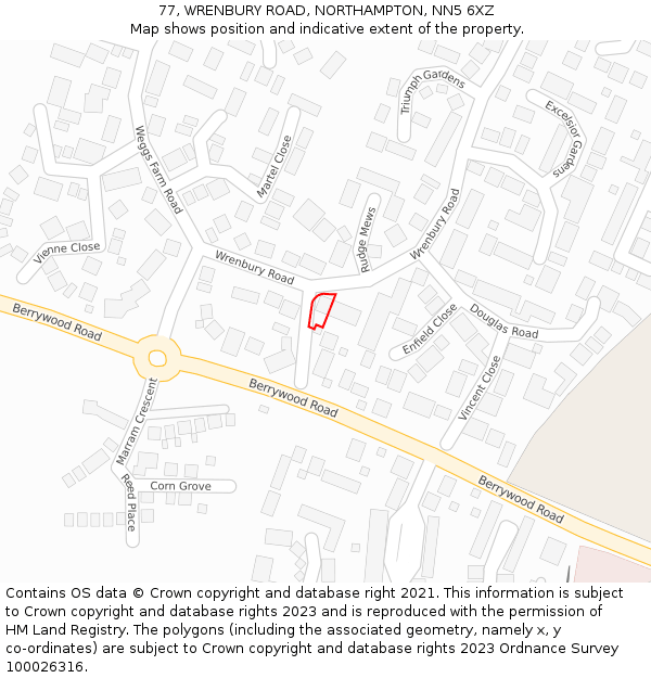 77, WRENBURY ROAD, NORTHAMPTON, NN5 6XZ: Location map and indicative extent of plot