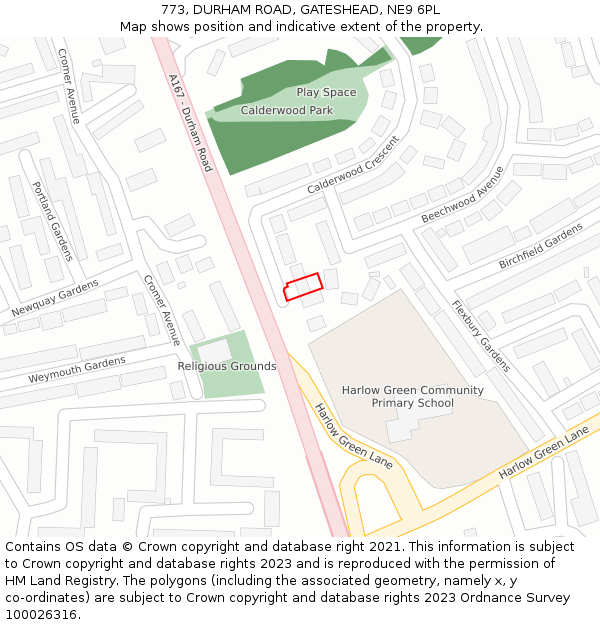 773, DURHAM ROAD, GATESHEAD, NE9 6PL: Location map and indicative extent of plot