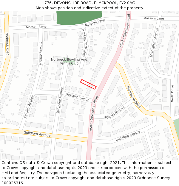 776, DEVONSHIRE ROAD, BLACKPOOL, FY2 0AG: Location map and indicative extent of plot