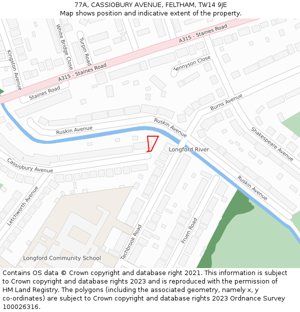 77A, CASSIOBURY AVENUE, FELTHAM, TW14 9JE: Location map and indicative extent of plot