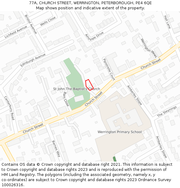 77A, CHURCH STREET, WERRINGTON, PETERBOROUGH, PE4 6QE: Location map and indicative extent of plot