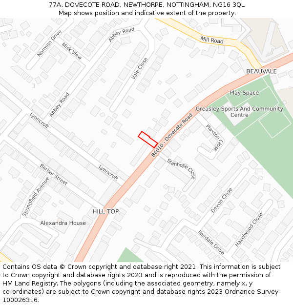 77A, DOVECOTE ROAD, NEWTHORPE, NOTTINGHAM, NG16 3QL: Location map and indicative extent of plot