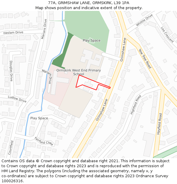 77A, GRIMSHAW LANE, ORMSKIRK, L39 1PA: Location map and indicative extent of plot