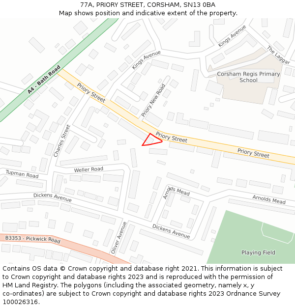 77A, PRIORY STREET, CORSHAM, SN13 0BA: Location map and indicative extent of plot