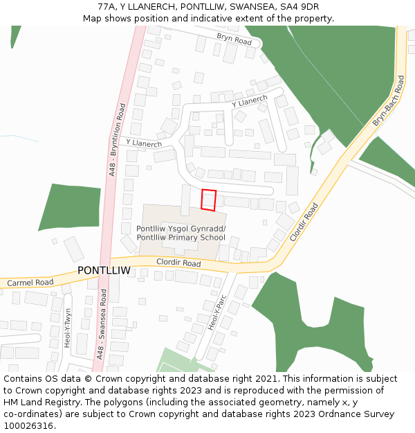 77A, Y LLANERCH, PONTLLIW, SWANSEA, SA4 9DR: Location map and indicative extent of plot