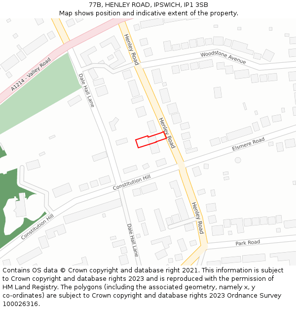 77B, HENLEY ROAD, IPSWICH, IP1 3SB: Location map and indicative extent of plot