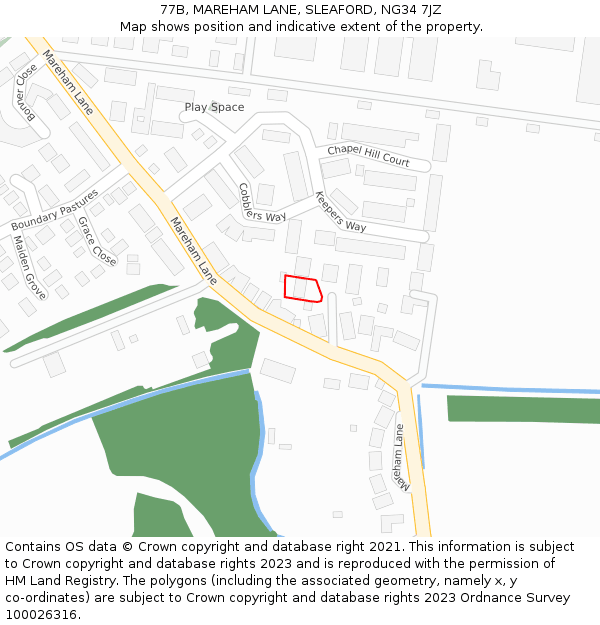 77B, MAREHAM LANE, SLEAFORD, NG34 7JZ: Location map and indicative extent of plot