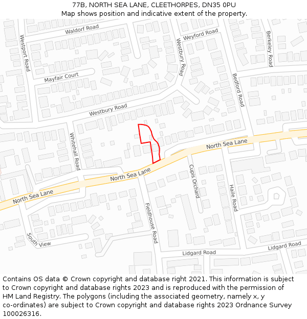 77B, NORTH SEA LANE, CLEETHORPES, DN35 0PU: Location map and indicative extent of plot