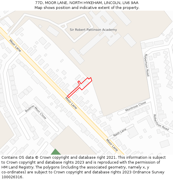 77D, MOOR LANE, NORTH HYKEHAM, LINCOLN, LN6 9AA: Location map and indicative extent of plot