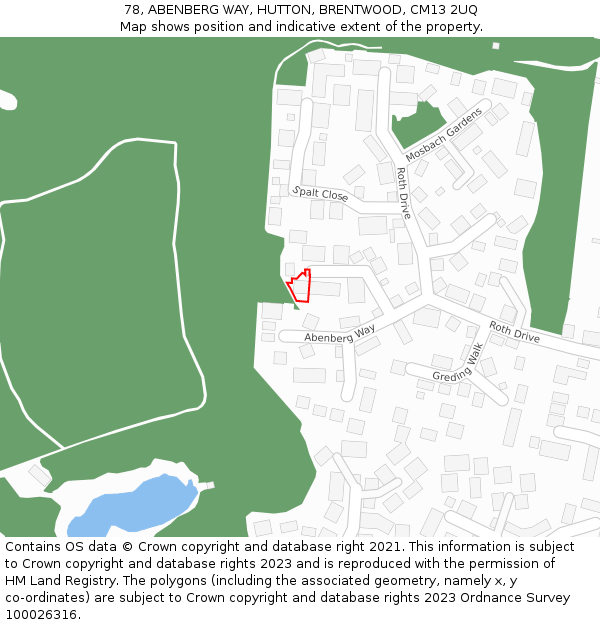 78, ABENBERG WAY, HUTTON, BRENTWOOD, CM13 2UQ: Location map and indicative extent of plot