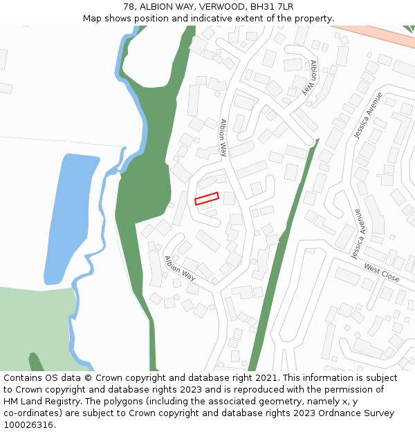 78, ALBION WAY, VERWOOD, BH31 7LR: Location map and indicative extent of plot