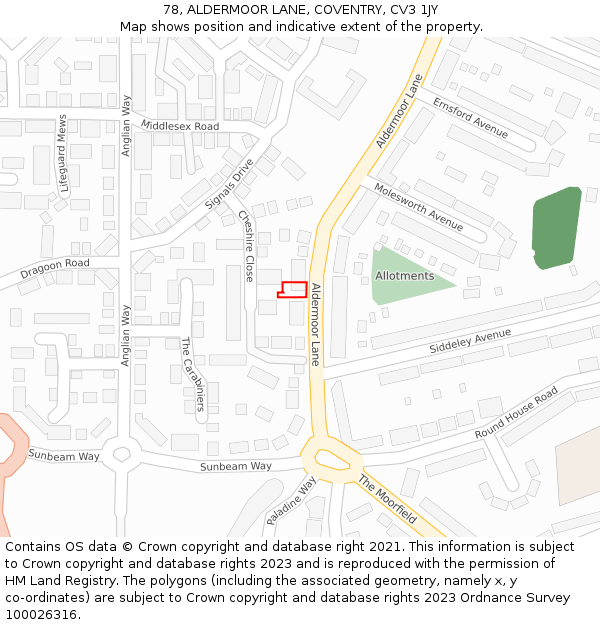 78, ALDERMOOR LANE, COVENTRY, CV3 1JY: Location map and indicative extent of plot