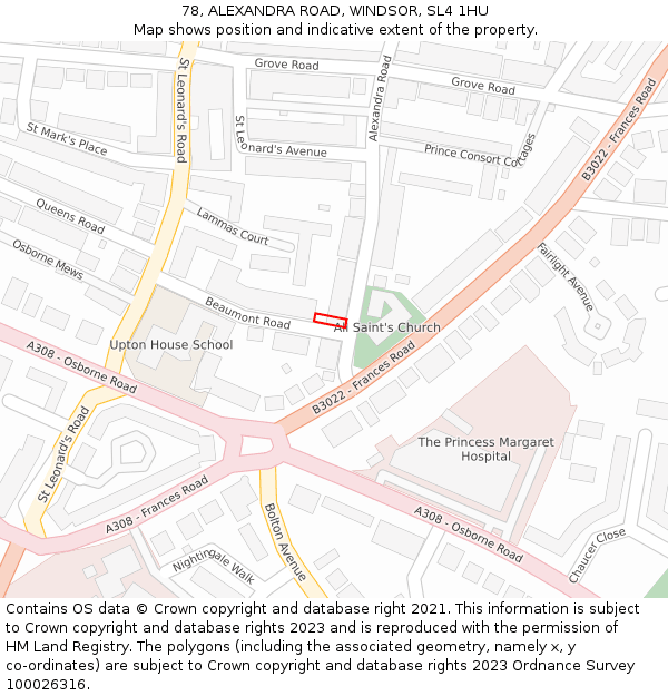 78, ALEXANDRA ROAD, WINDSOR, SL4 1HU: Location map and indicative extent of plot