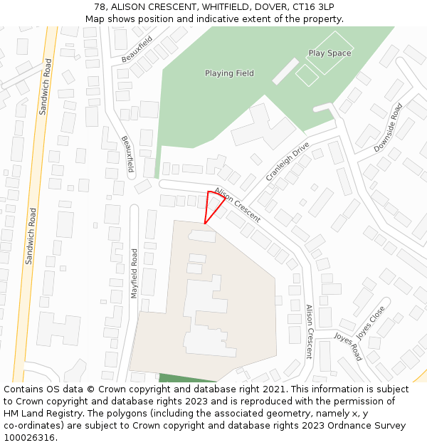 78, ALISON CRESCENT, WHITFIELD, DOVER, CT16 3LP: Location map and indicative extent of plot