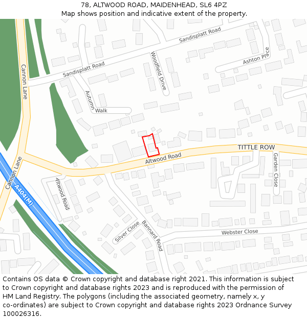 78, ALTWOOD ROAD, MAIDENHEAD, SL6 4PZ: Location map and indicative extent of plot