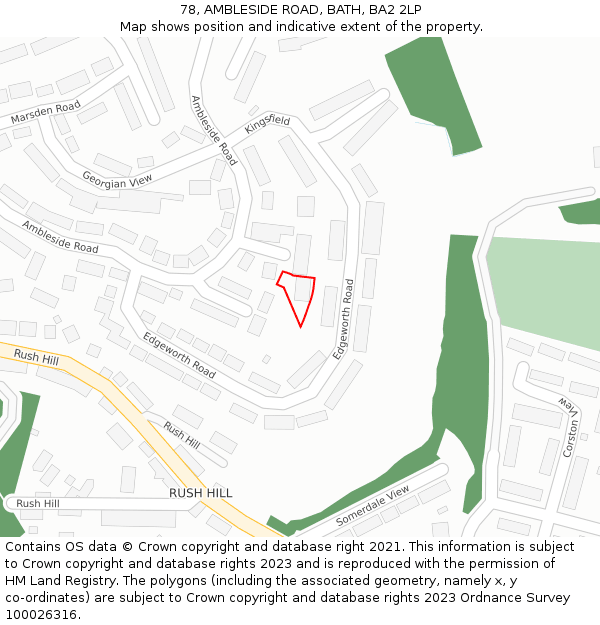 78, AMBLESIDE ROAD, BATH, BA2 2LP: Location map and indicative extent of plot