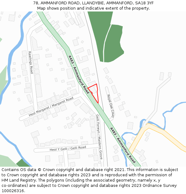 78, AMMANFORD ROAD, LLANDYBIE, AMMANFORD, SA18 3YF: Location map and indicative extent of plot