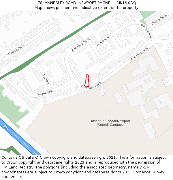 78, ANNESLEY ROAD, NEWPORT PAGNELL, MK16 0DQ: Location map and indicative extent of plot