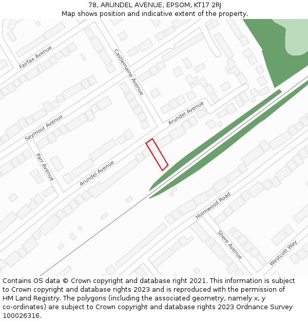 78, ARUNDEL AVENUE, EPSOM, KT17 2RJ: Location map and indicative extent of plot