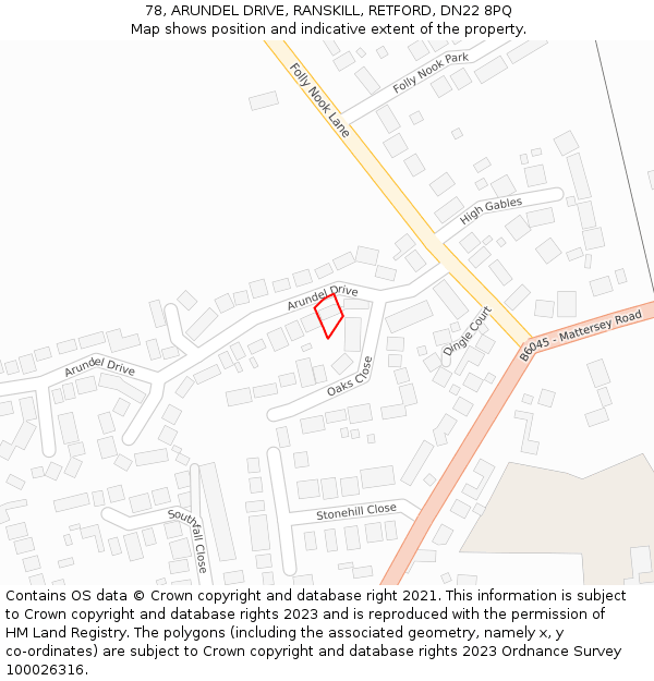 78, ARUNDEL DRIVE, RANSKILL, RETFORD, DN22 8PQ: Location map and indicative extent of plot