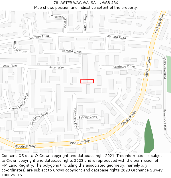 78, ASTER WAY, WALSALL, WS5 4RX: Location map and indicative extent of plot