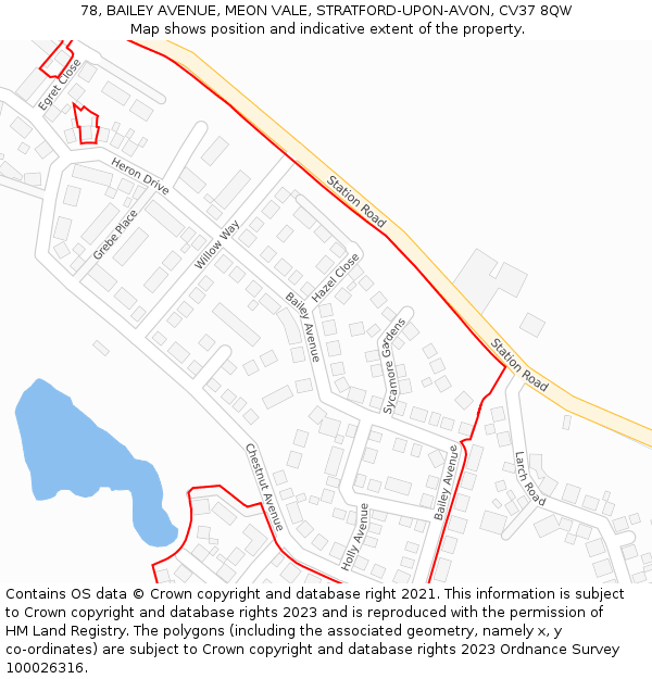 78, BAILEY AVENUE, MEON VALE, STRATFORD-UPON-AVON, CV37 8QW: Location map and indicative extent of plot