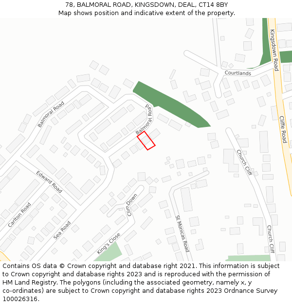 78, BALMORAL ROAD, KINGSDOWN, DEAL, CT14 8BY: Location map and indicative extent of plot