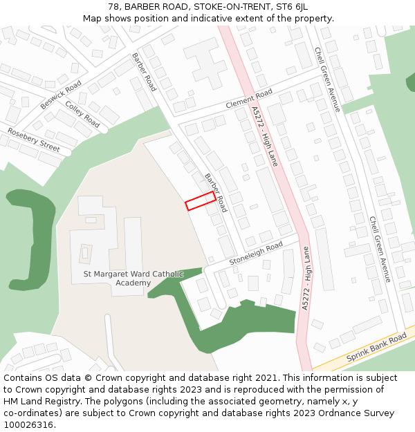 78, BARBER ROAD, STOKE-ON-TRENT, ST6 6JL: Location map and indicative extent of plot