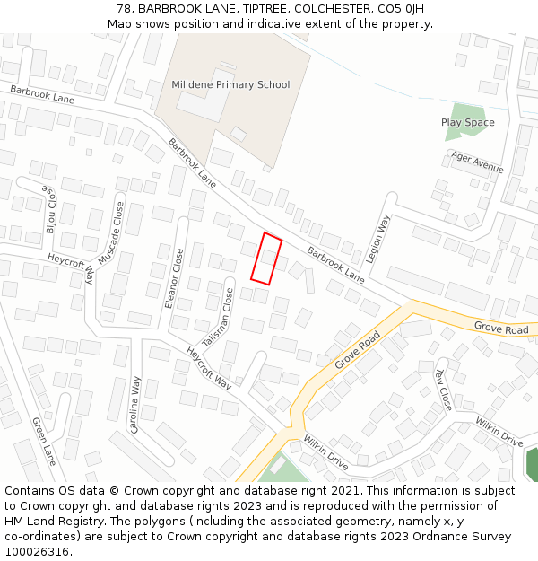 78, BARBROOK LANE, TIPTREE, COLCHESTER, CO5 0JH: Location map and indicative extent of plot