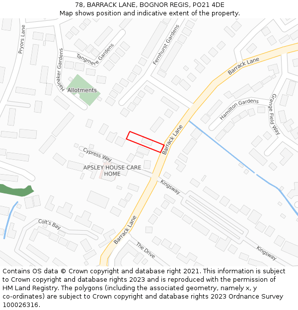 78, BARRACK LANE, BOGNOR REGIS, PO21 4DE: Location map and indicative extent of plot