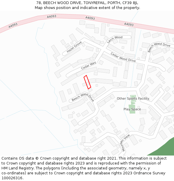 78, BEECH WOOD DRIVE, TONYREFAIL, PORTH, CF39 8JL: Location map and indicative extent of plot