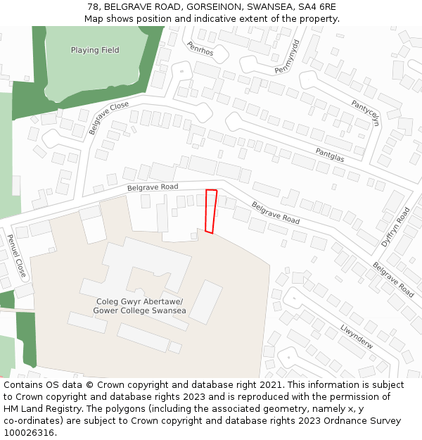 78, BELGRAVE ROAD, GORSEINON, SWANSEA, SA4 6RE: Location map and indicative extent of plot