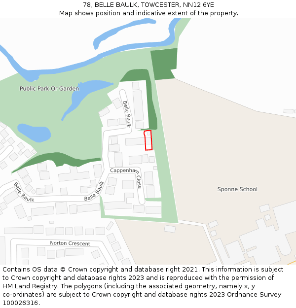 78, BELLE BAULK, TOWCESTER, NN12 6YE: Location map and indicative extent of plot