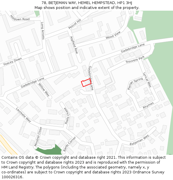 78, BETJEMAN WAY, HEMEL HEMPSTEAD, HP1 3HJ: Location map and indicative extent of plot