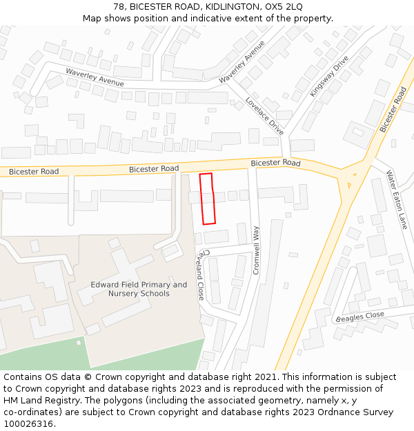 78, BICESTER ROAD, KIDLINGTON, OX5 2LQ: Location map and indicative extent of plot