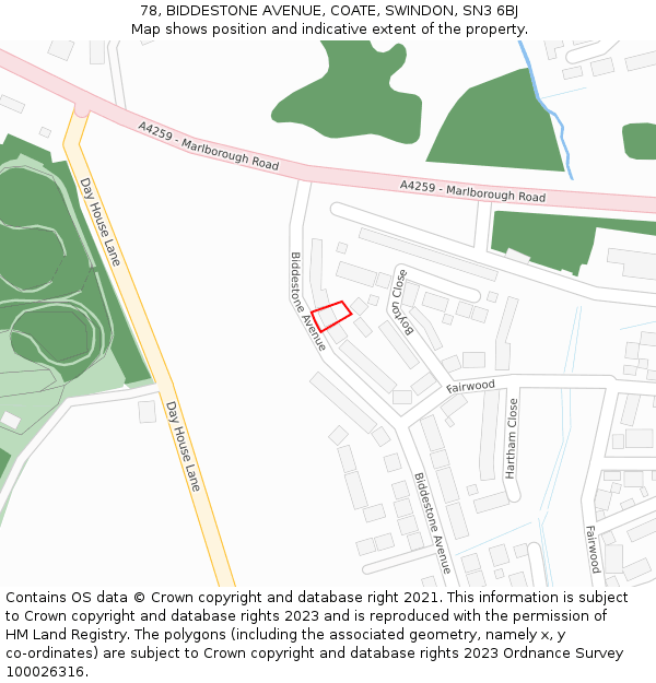 78, BIDDESTONE AVENUE, COATE, SWINDON, SN3 6BJ: Location map and indicative extent of plot